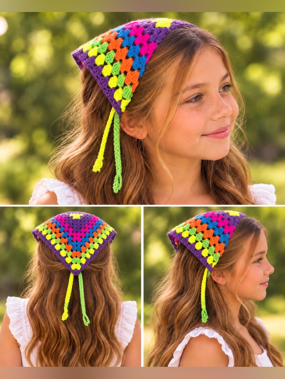Handmade Colorful Crochet Headscarf - Rainbow